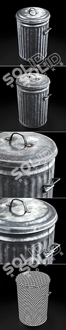 Durable Galvanized Trash Can 3D model image 2