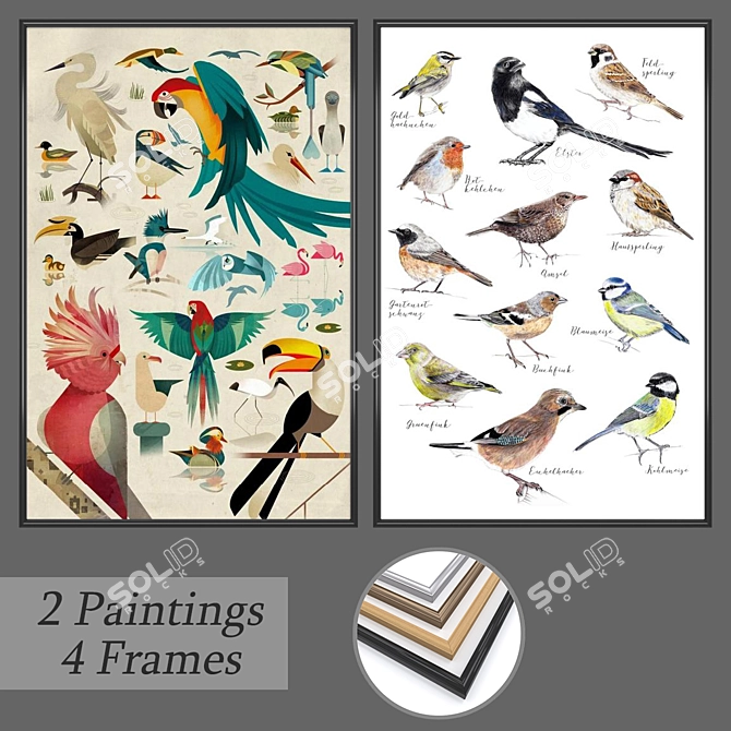 Wall Art Set, 2 Paintings 3D model image 1