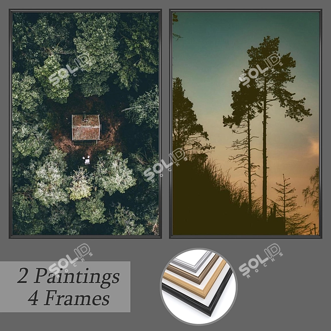 Modern Art Set: 2 Paintings, 4 Frame Options 3D model image 1