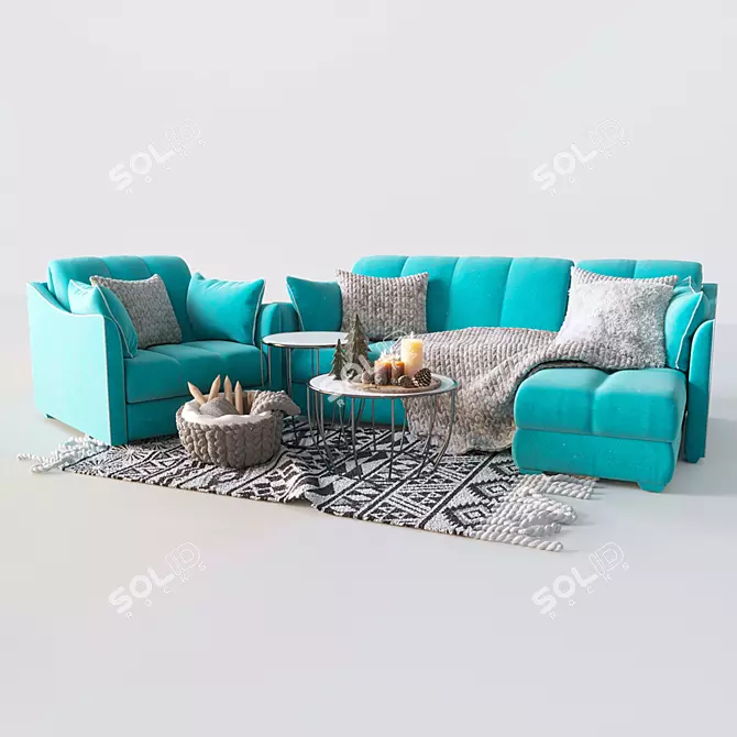 Moon 111 Corner Sofa & Tonin Casa Coffee Table 3D model image 1