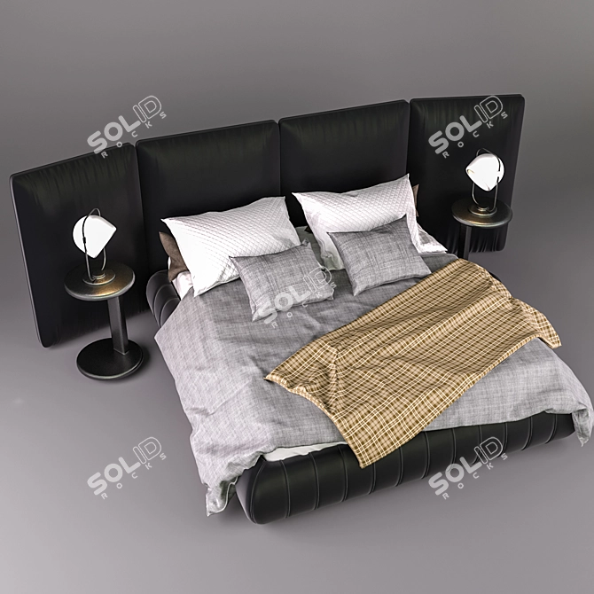 Luxury Black Leather Bed 3D model image 2