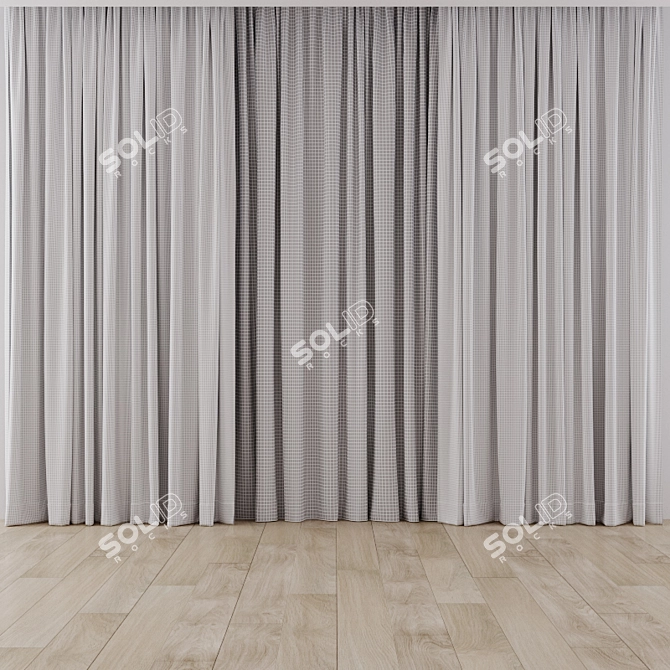 Elegant Curtain Set with 5 Design Options 3D model image 3