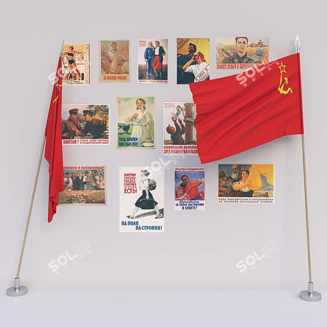 Soviet Union Flag and Posters 3D model image 1