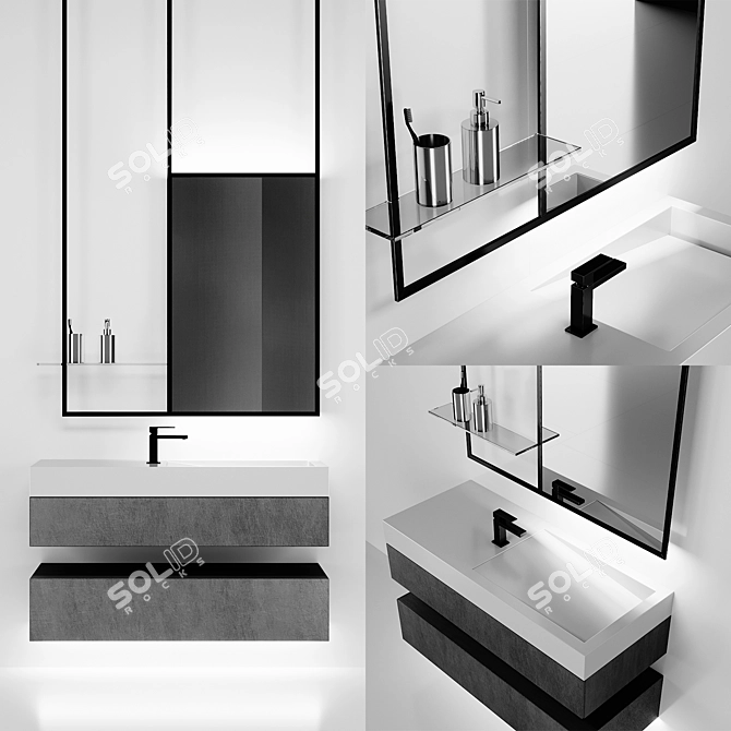 Customizable Bathroom Set: Sink, Mirror with Shelf, Faucet & Tiles 3D model image 1