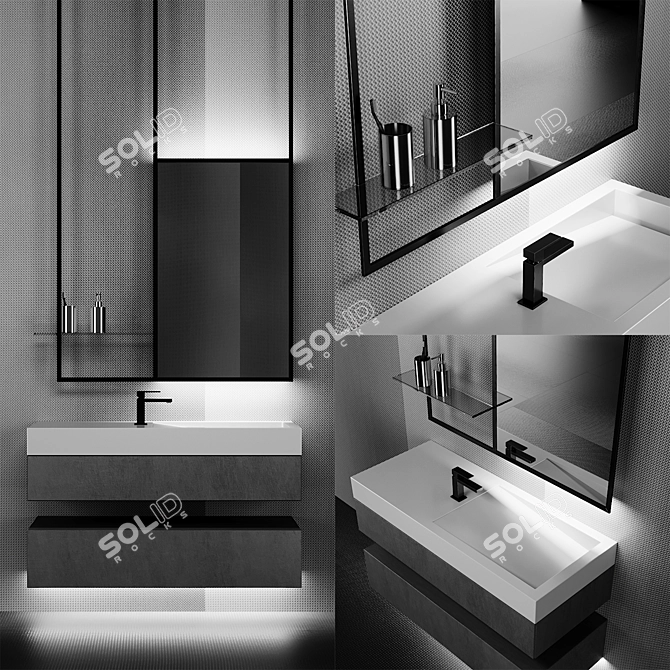 Customizable Bathroom Set: Sink, Mirror with Shelf, Faucet & Tiles 3D model image 2