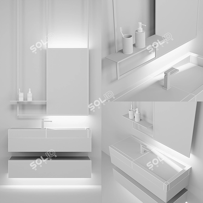 Customizable Bathroom Set: Sink, Mirror with Shelf, Faucet & Tiles 3D model image 3