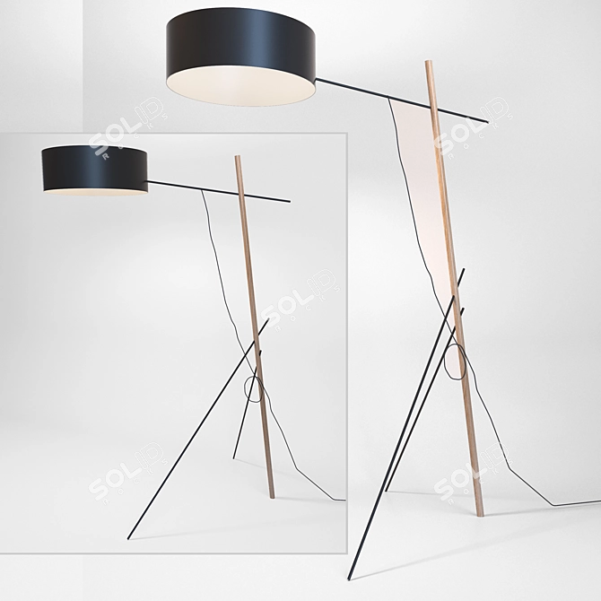 Modern Oak Steel Floor Lamp 3D model image 1