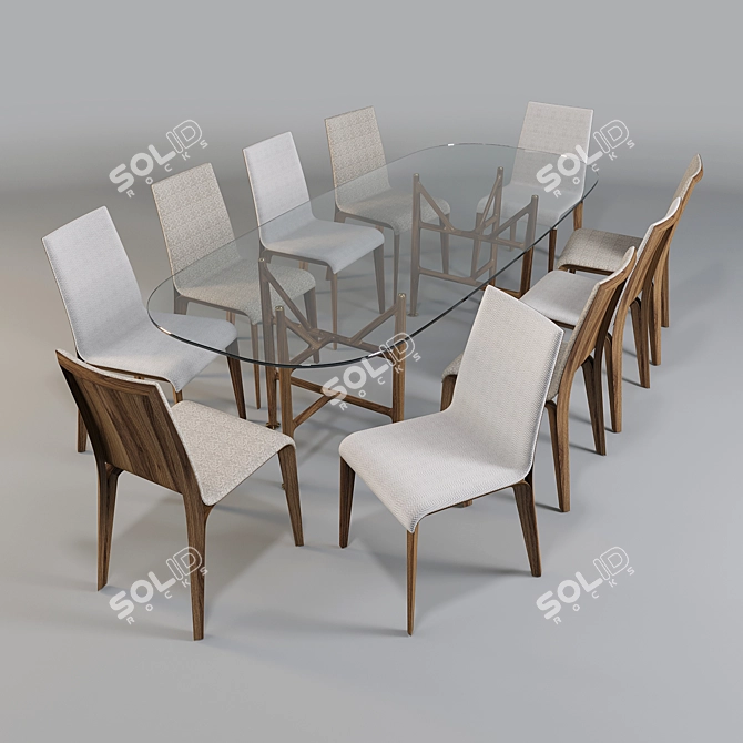 Porada Dining Set - Alfred Table & Aisha Chair 3D model image 1