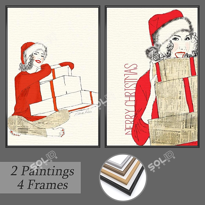 Seth Wall Art Set with 2 Paintings & 4 Frame Options 3D model image 1