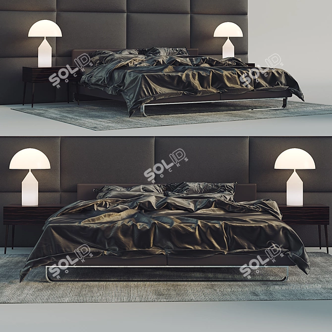 Sleek Black Men's Bed 3D model image 1