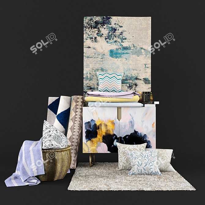 Cozy Comfort Set | Pillows & Rugs 3D model image 1