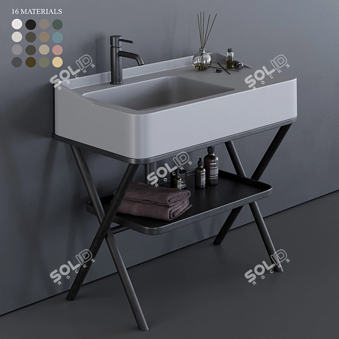 Siwa: Modern Rectangular Ceramic Washbasin 3D model image 1