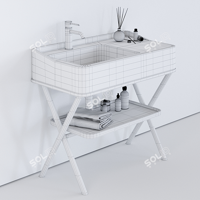 Siwa: Modern Rectangular Ceramic Washbasin 3D model image 3