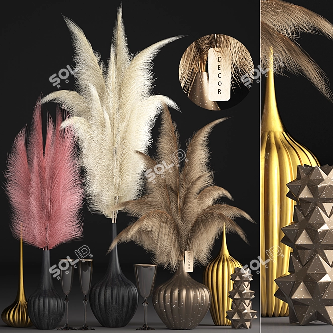 Elegant Dry Reed Bouquet 3D model image 1