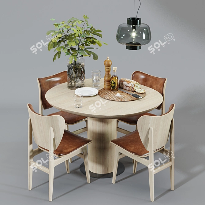 Scandinavian Dining Set: NORR11 Elephant Chair, Piet Boon OLLE Table & Hem DUSK Pendant Lamp 3D model image 1