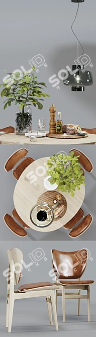 Scandinavian Dining Set: NORR11 Elephant Chair, Piet Boon OLLE Table & Hem DUSK Pendant Lamp 3D model image 2