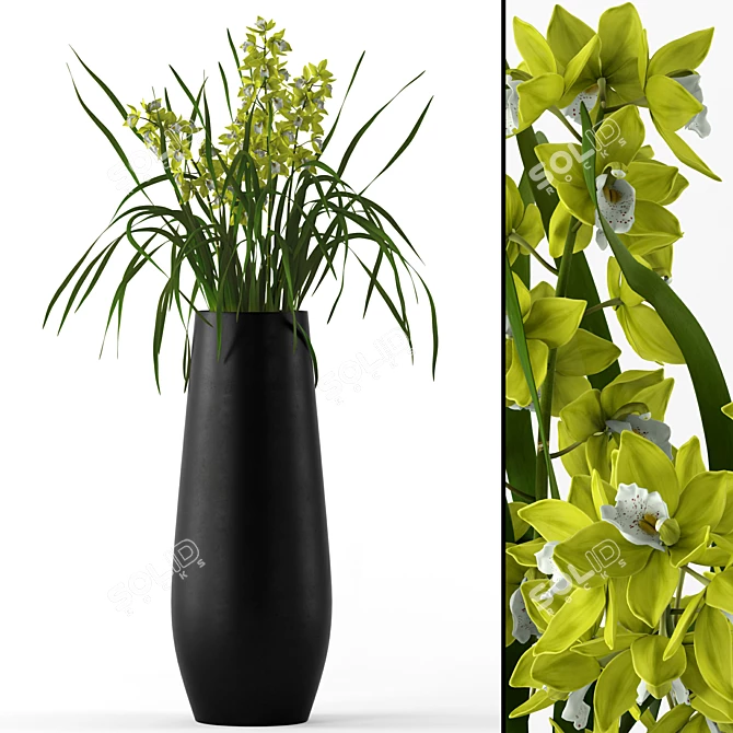 Realistic Cymbidium Orchids in Elegant Floor Vase 3D model image 1