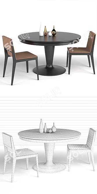 Elegant Dining Set: Unwrap UVW 3D model image 2