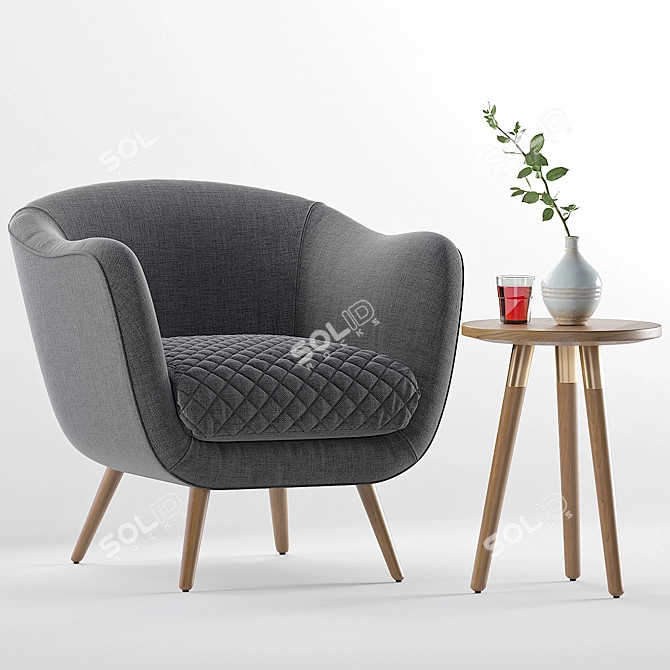 Modern Grey Accent Chair & Oak Side Table 3D model image 1