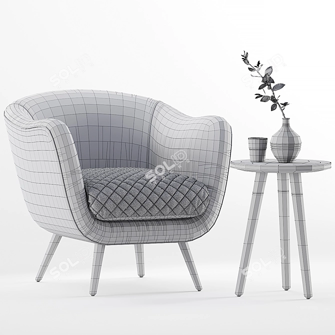 Modern Grey Accent Chair & Oak Side Table 3D model image 3