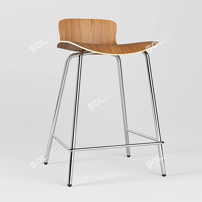 Modern Walnut Counter Stool 3D model image 1