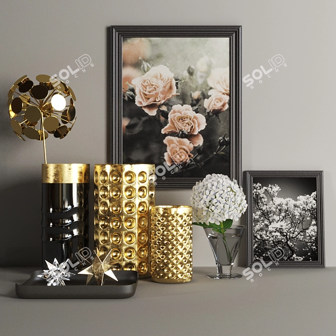 Golden Vases with Glass Displacement Modifier 3D model image 1