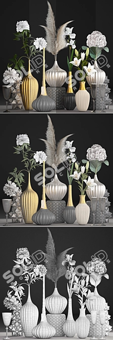 Title: Elegant Blooms Bouquet: Hydrangea, Peony, Iris & Lily 3D model image 3