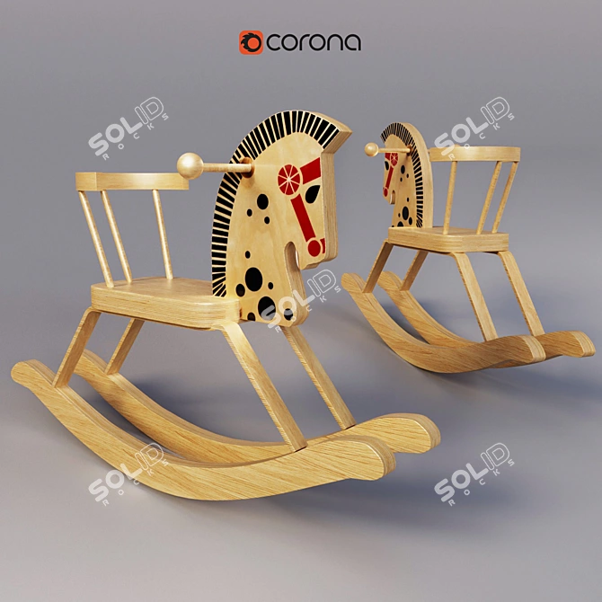 Vintage Wooden Rocking Horse 3D model image 1