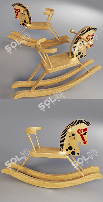 Vintage Wooden Rocking Horse 3D model image 2