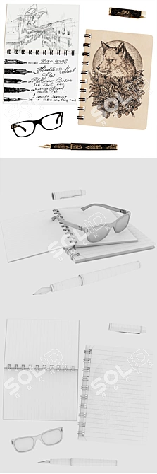 Stylish Cartier Glasses Set 3D model image 2