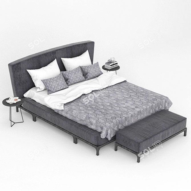 Contemporary King Size Bed Set 3D model image 1