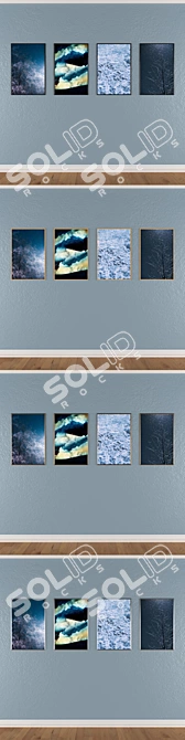 Modern Wall Art Set with 2 Paintings & 4 Frame Options 3D model image 3
