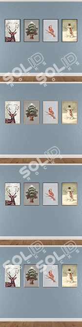 Elegant Frame Set with Wall Paintings 3D model image 3