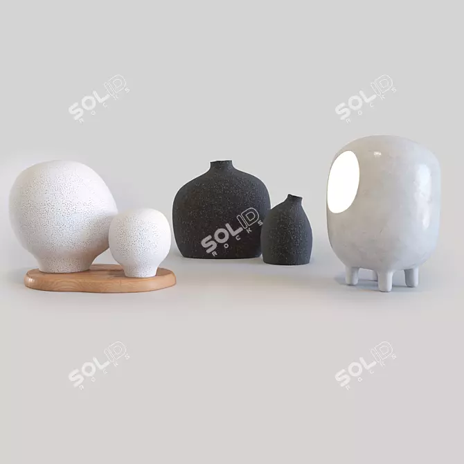 Elegant Decor Set: Sculpture, Vases & Lantern 3D model image 1