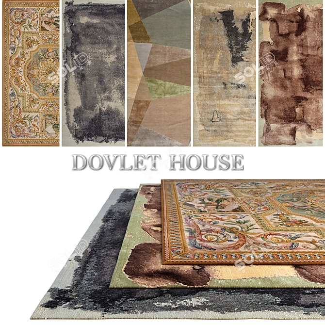 DOVLET HOUSE 5-Piece Carpets: Luxurious Silk and Wool Blend 3D model image 1