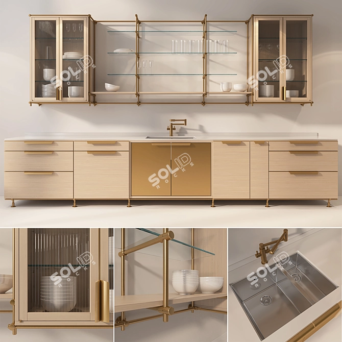 Amuneal Collector's Kitchen: Oak and Brass Design 3D model image 1