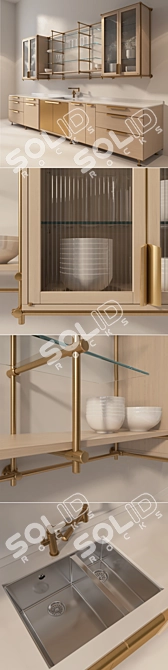 Amuneal Collector's Kitchen: Oak and Brass Design 3D model image 2