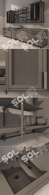 Amuneal Collector's Kitchen: Oak and Brass Design 3D model image 3