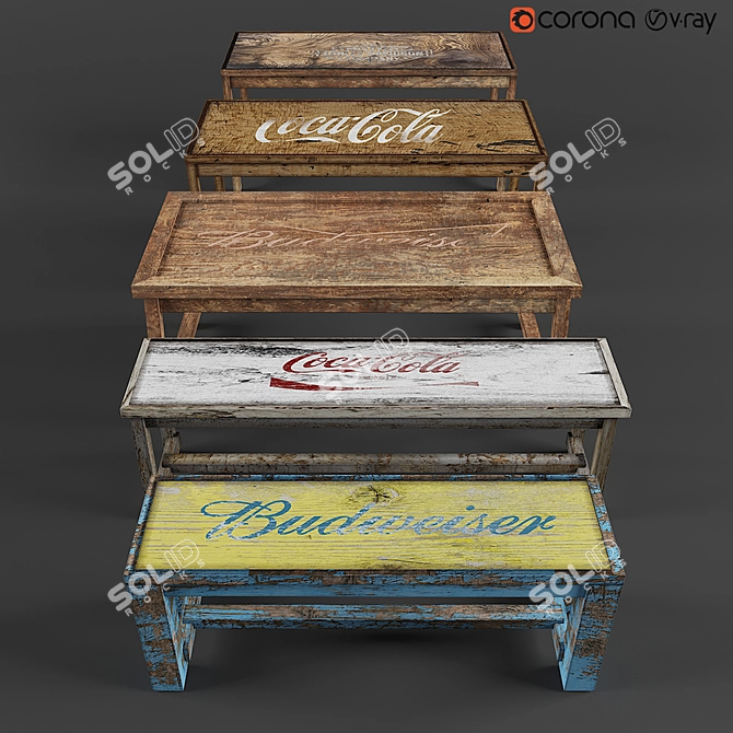 Rustic Wooden Cafe Table 3D model image 1