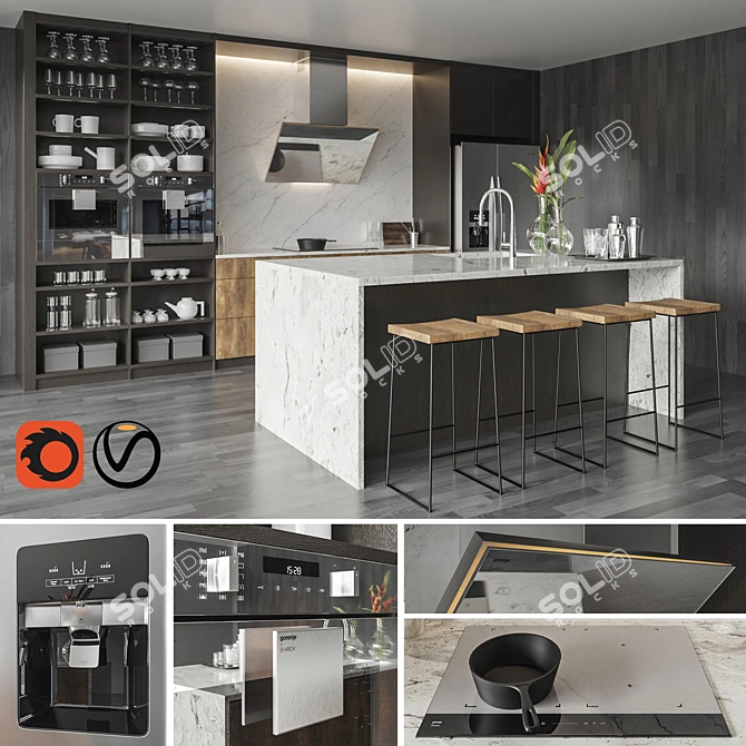 Custom Kitchen Set: Stylish and Versatile 3D model image 1