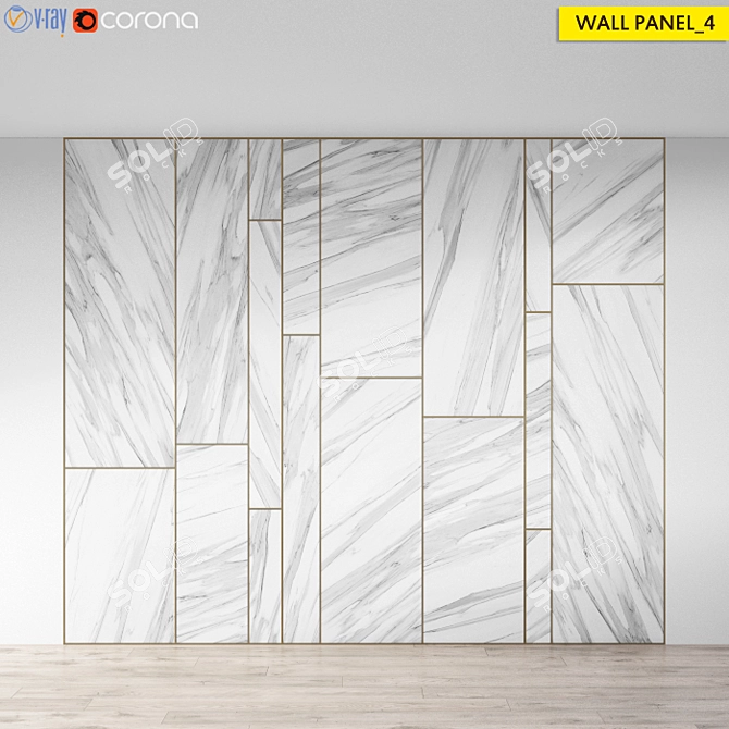 Elegant Metal Trim Velvet Wall Panel 3D model image 1