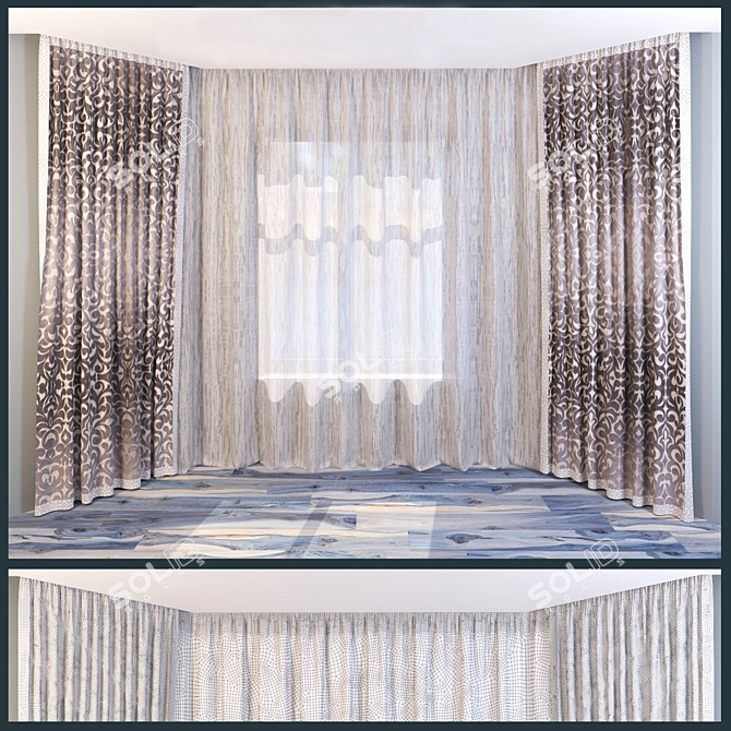 TOGAS Textiles: Elegant Bay Window Curtains 3D model image 1