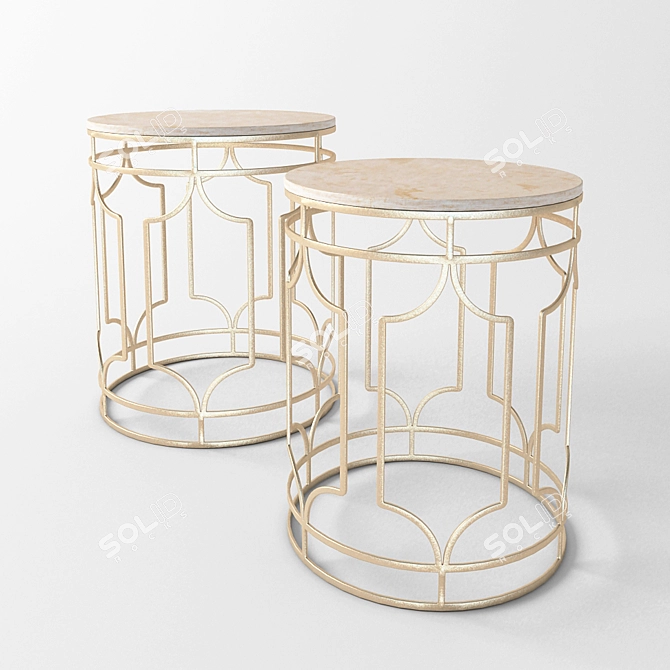 Elegant Marble Coffee Tables with Gold Frame 3D model image 2