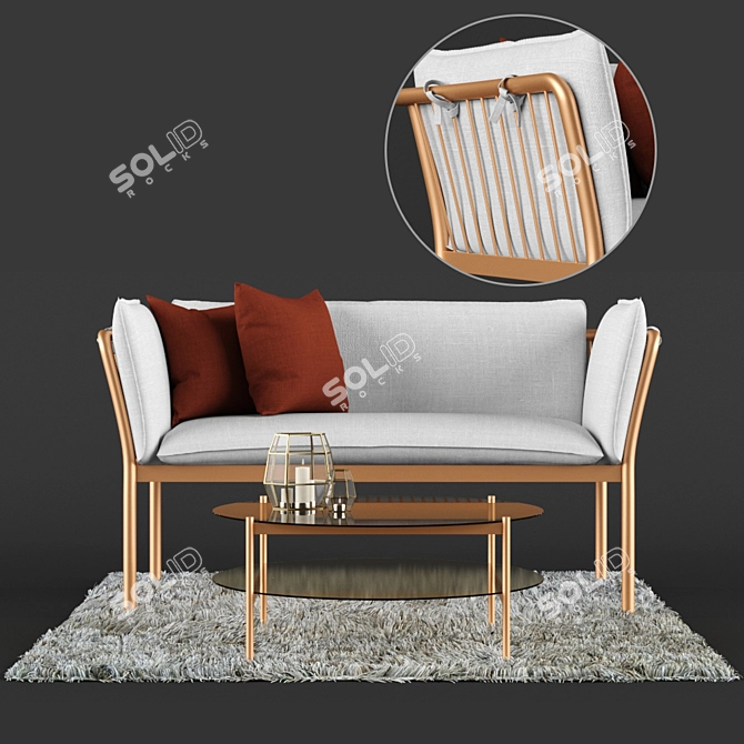 Modern Metal Sofa & Coffee Table Set 3D model image 1