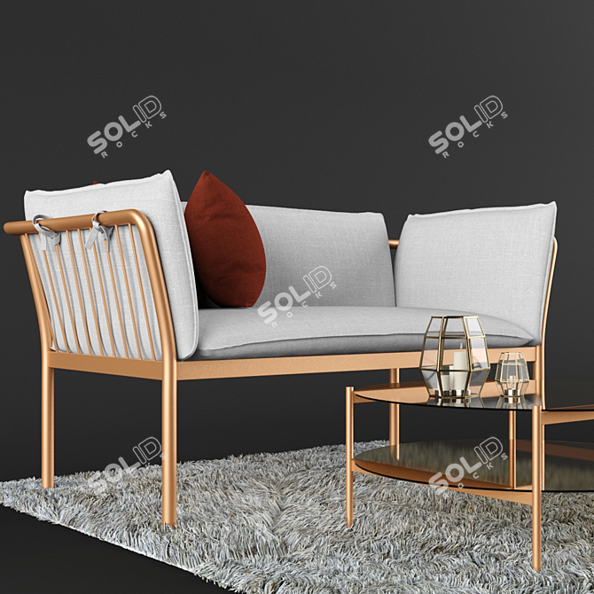 Modern Metal Sofa & Coffee Table Set 3D model image 2