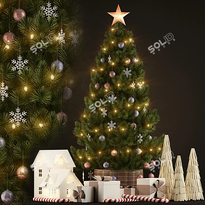 Festive 135-Plant Christmas Tree 3D model image 1