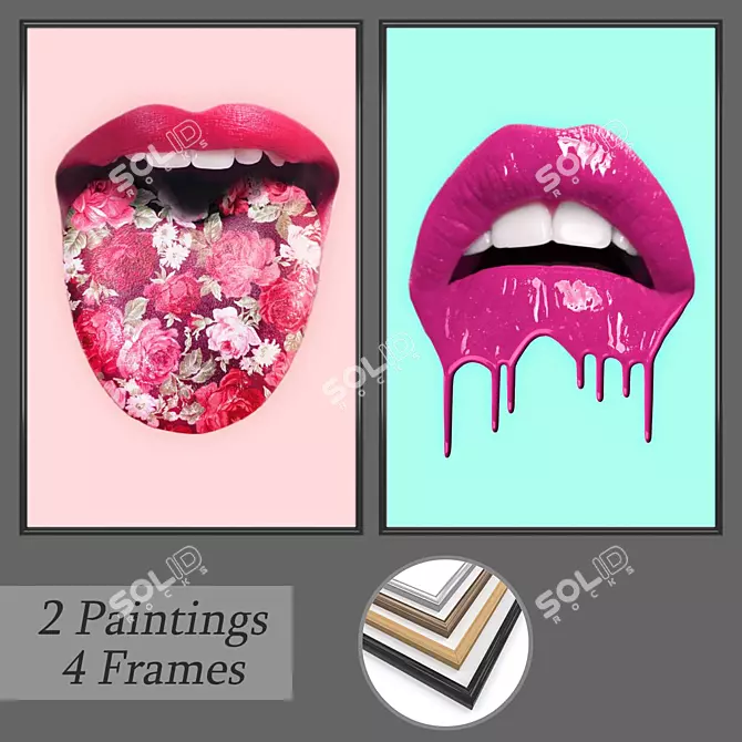 Versatile Set of Wall Paintings with Frames 3D model image 1