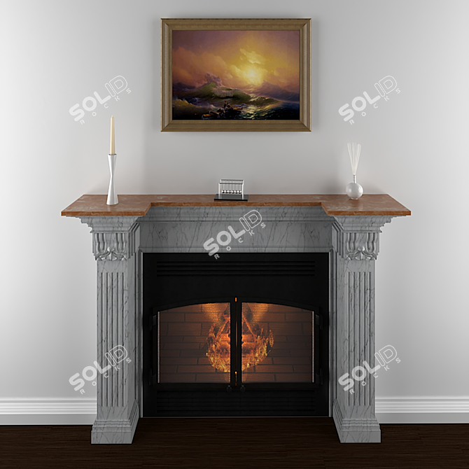 Elegant Marble Fireplace with Art 3D model image 1