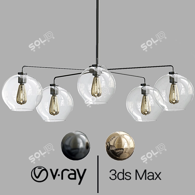 Elegant Gold and Black Glass Chandelier 3D model image 1