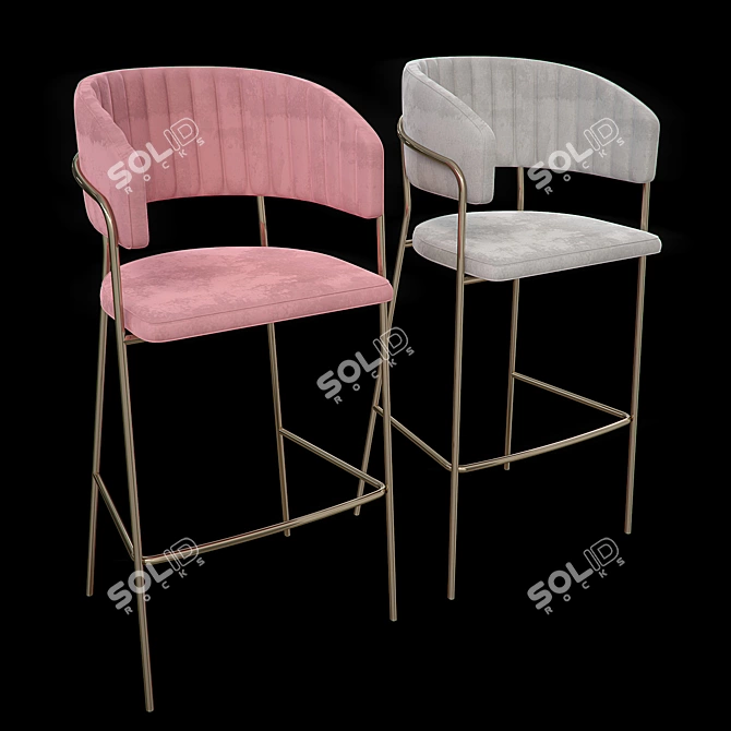 Luxurious Grappa Velvet Bar Stool 3D model image 1